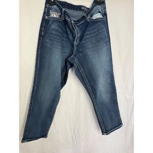 Love Indigo Womens Jeans 16W Blue Embellished Cross Pocket Capri Cropped